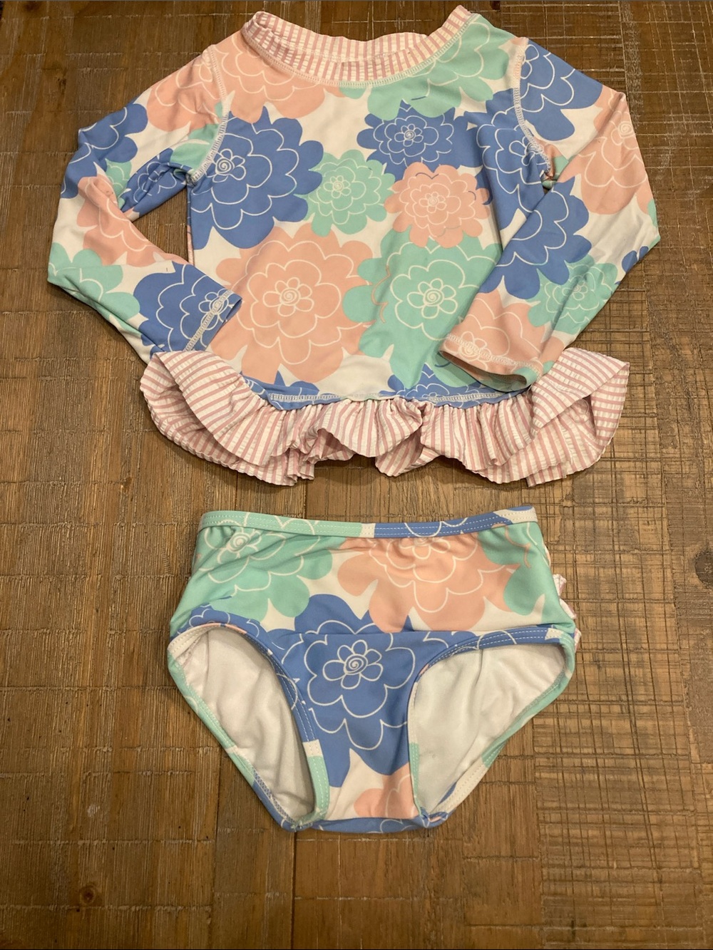 Ruffle Butts Pastel Floral Ruffle Rash Guard Set - Pink, Blue, Mint
